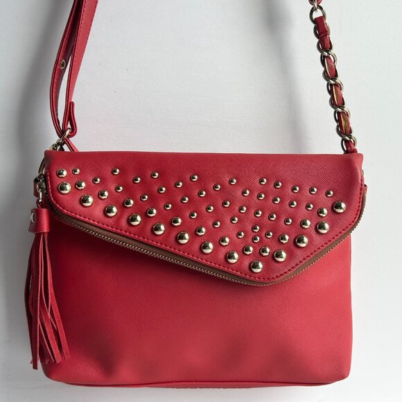 Sharif Genuine leather Fold-Over Envelope Clutch/Shoulder/Crossbody Bag in Red - Picture 1 of 15